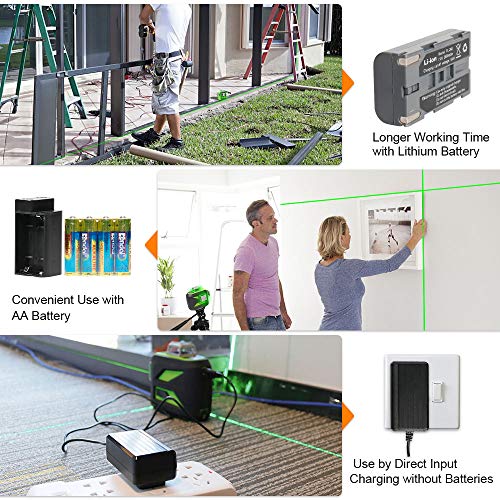 Huepar 603CG Nivel Láser 3 X360 Verde 40m con MODO DE PULSO, TRIPLE FUENTE DE ALIMENTACIÓN, 3D Conmutables 12 Líneas, Autonivelante Líneas Cruzado, 360 Vertical/Horizontal Líneas, 360° Base Magnética