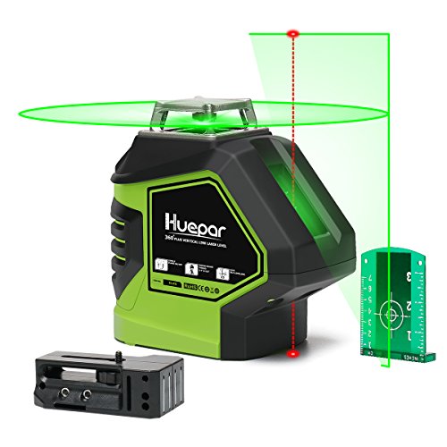 Huepar 621CG Nivel Láser 360 Verde 40m, 2 Puntos de Plomada, MODO PULSO, Autonivelante Líneas Cruzado, Conmutables 360 Vertical/ 140 Horizontal, con 360° Base Giratoria Magnética