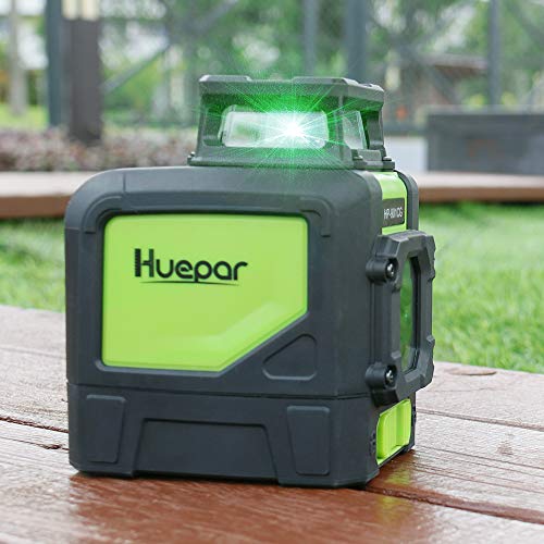 Huepar 901CG Nivel Láser 360 Verde 40m, MODO DE PULSO, Autonivelante Líneas Cruzadas, 360 Grados Líneas Vertical y 130 Grados Horizontale, con 360° Base Giratoria Magnética + Bolsa Portátil