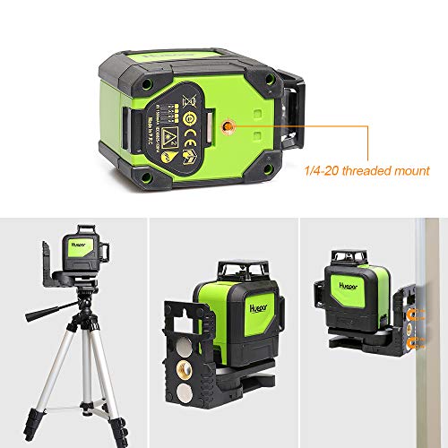 Huepar 902CG Nivel Láser 2X360 Verde 40m, MODO DE PULSO, 2X 360 Líneas Cruzadas Autonivelante, Conmutables 360 Grados Líneas Verticale/360 Grados Línea Horizontale, con 360° Base Giratoria Magnético