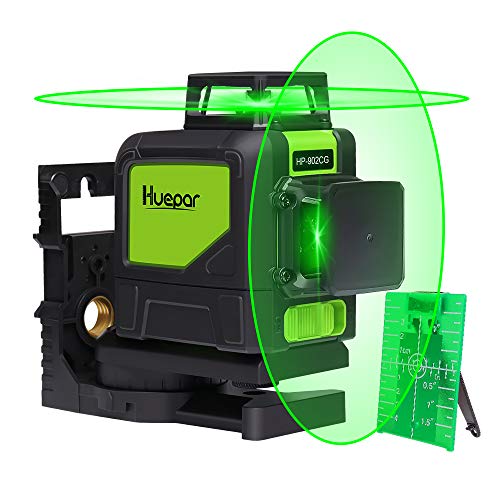 Huepar 902CG Nivel Láser 2X360 Verde 40m, MODO DE PULSO, 2X 360 Líneas Cruzadas Autonivelante, Conmutables 360 Grados Líneas Verticale/360 Grados Línea Horizontale, con 360° Base Giratoria Magnético