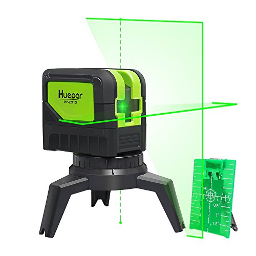 Huepar 9211G Nivel Láser, Nivel Laser Verde 25m, Arriba/Abajo Puntos de Plomada, Autonivelante Líneas Cruzadas, Vertical/Horizontal con Gran Angular de 180°, con 360° Rotación Soporte Magnético