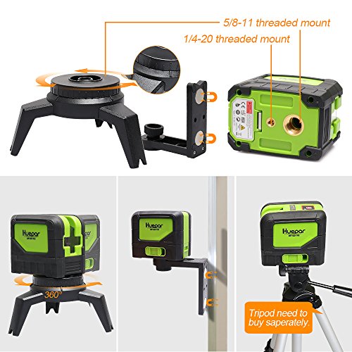 Huepar 9211G Nivel Láser, Nivel Laser Verde 25m, Arriba/Abajo Puntos de Plomada, Autonivelante Líneas Cruzadas, Vertical/Horizontal con Gran Angular de 180°, con 360° Rotación Soporte Magnético