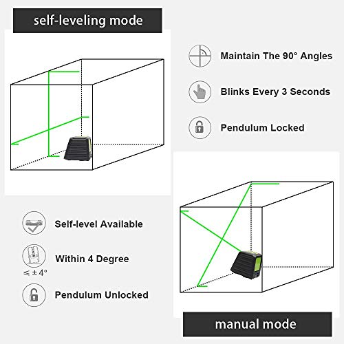 Huepar BOX-1G Nivel Láser Verde 45m, MODO DE PULSO, Pro Precisión: ± 2 mm/ 10m, Autonivelante Líneas Cruzadas, 150° vertical/horizontal, 360° Rotación Soporte Magnético+Carta objetivo+Bolsa Portátil
