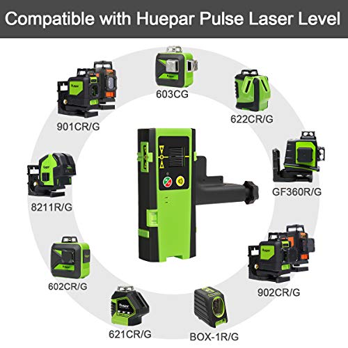Huepar LR-6RG detector láser para Huepar nivel láser, receptor láser digital usado con láser de línea pulsante de hasta 60m, detección de rayos láser verde y rojo, pantallas LED de tres lados