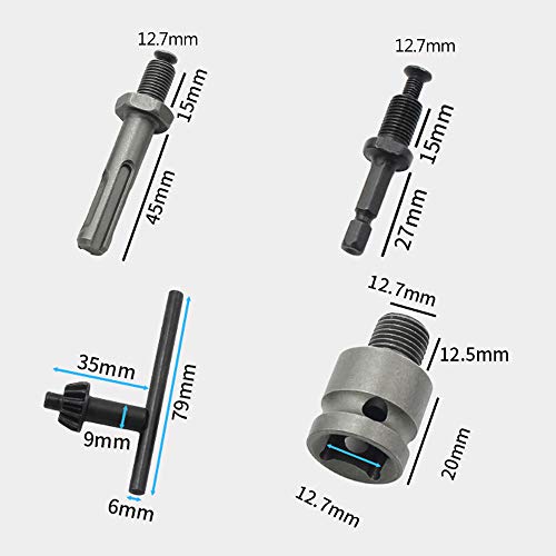 HZ-JT13 - Juego de 5 portabrocas convertidor de brocas con llave de precisión de 1,27 a 13 mm con adaptador de enchufe de 1,27 cm, 13 mm