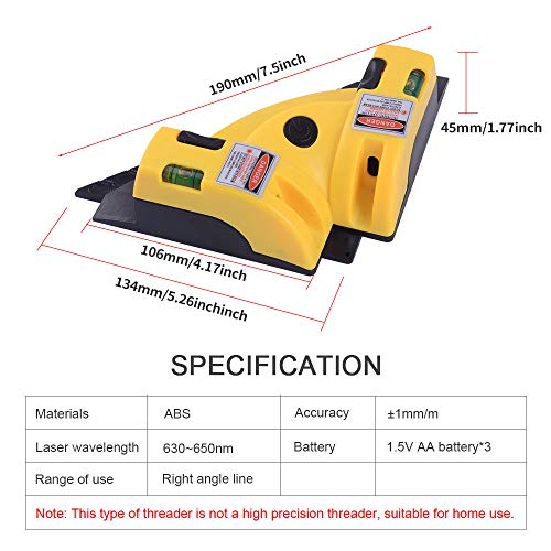 hzexun Marcador De Línea Láser Horizontal Y Vertical En ángulo Recto De 90 Grados Con ángulo Cuadrado Y Dos Ventosas