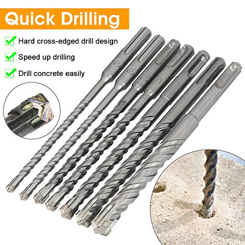 IGRMVIN 7 PCS Brocas para Taladro de Acero Cromado Brocas Helicoidales 6/8/10/12/14 X 160mm Brocas Pared con Caja de Almacenamiento para Martillo Perforador de SDS-PLUS para Hormigón Piedra