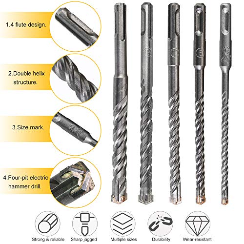 IGRMVIN 7 PCS Brocas para Taladro de Acero Cromado Brocas Helicoidales 6/8/10/12/14 X 160mm Brocas Pared con Caja de Almacenamiento para Martillo Perforador de SDS-PLUS para Hormigón Piedra