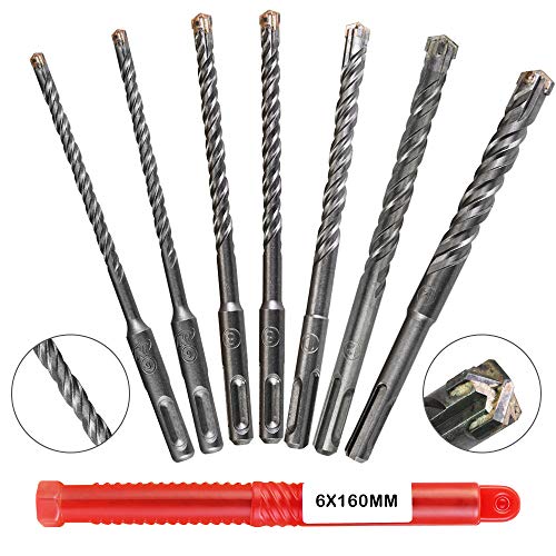 IGRMVIN 7 PCS Brocas para Taladro de Acero Cromado Brocas Helicoidales 6/8/10/12/14 X 160mm Brocas Pared con Caja de Almacenamiento para Martillo Perforador de SDS-PLUS para Hormigón Piedra