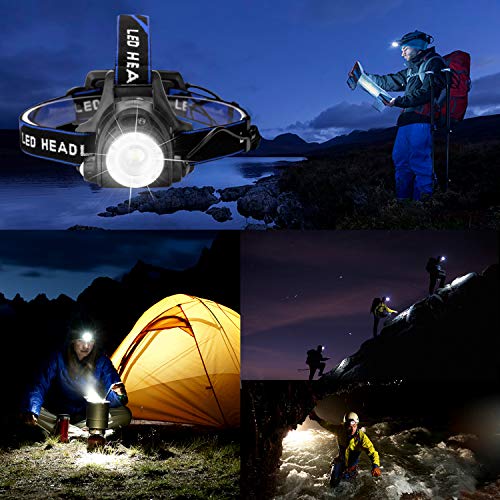 IMAGE Linterna Frontal, Alta Potencia 1800 Lúmenes, Linterna de Cabeza Recargable USB 4 Modos de Luz LED, Impermeable para Camping, Pesca, Ciclismo, Carrera, Caza