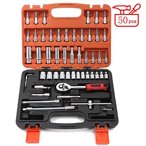JIAMING Juego de herramientas mecánicas de 53 piezas, kit de herramientas para el hogar con caja de herramientas para hombres y mujeres (tamaño métrico SAE)