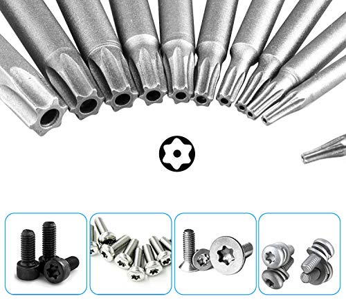 Juego de 8 puntas de destornillador Torx, puntas de destornillador de cabeza de estrella magnético de 1/4 pulgadas T8/T10/T15/T20/T25/T27/T30/T40, 150 mm de largo