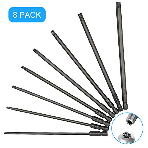 Juego de 8 puntas de destornillador Torx, puntas de destornillador de cabeza de estrella magnético de 1/4 pulgadas T8/T10/T15/T20/T25/T27/T30/T40, 150 mm de largo