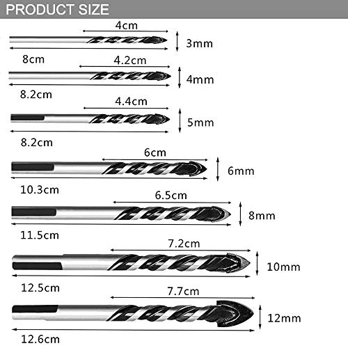 Juego de Brocas para Azulejos, Bst4U Adecuado Para Taladro Triangular Para Azulejos De Acero Al Carbono, Madera, Porcelana, HormigóN, PláStico, Juego De Cortadores De Azulejos (12 PCS)