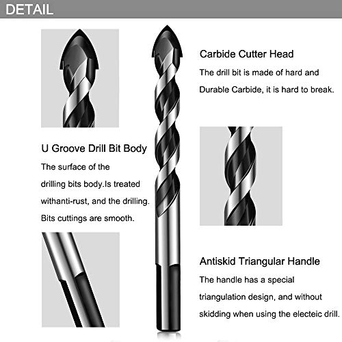 Juego de Brocas para Azulejos, Bst4U Adecuado Para Taladro Triangular Para Azulejos De Acero Al Carbono, Madera, Porcelana, HormigóN, PláStico, Juego De Cortadores De Azulejos (12 PCS)