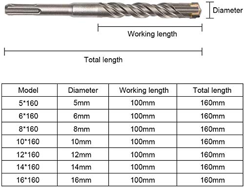 Juego de brocas SDS-Plus,Set de Juego de Brocas para Martillo,9PCS (5mm ~ 16mm) Brocas Cruzadas Broca de Impacto con Martillo Eléctrico SDS-Plus, para Hormigón, Cerámica, Piedra