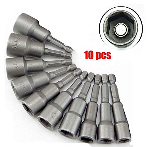 Juego de llaves de vaso magnéticas para taladro y atornillador, 1/4 pulgadas, diámetro 6 mm -19 mm, de inserción hexagonal, 10 piezas