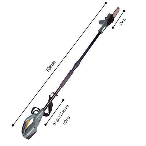 JWWS cortasetos, Trimmer de seto, Motosierra telescópica (pértiga) a batería 18V, altura de trabajo 1.8m, cabezal inclinable, protección contra golpes, Incluye batería y Cargador