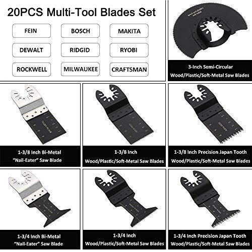 Kit oscilante de sierra, TopsTools Sierra de corte de metal de madera Web Cuchillas multiusos de 20 piezas configuradas para Dewalt, Artesano, Ridgid, Milwaukee, Rockwell, Ryobi
