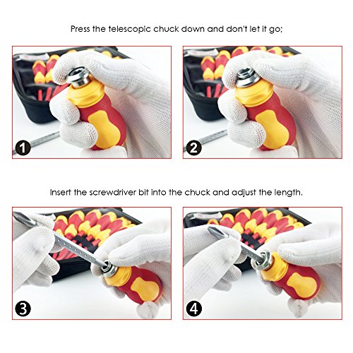 KKmoon - Destornilladores Aislados, Ranuras Magnéticas, Bits Phillips Empuñaduras Suaves, Electricistas Herramientas de Reparación de Trabajo Eléctrico (Tipo2)
