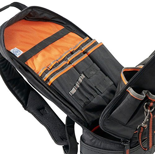 KLEIN TOOLS Mochila, bolsa de herramientas para electricista, organizador Tradesman Pro, 39 bolsillos y base moldeada, negro, 55421BP-14