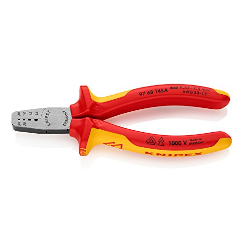 KNIPEX 97 68 145 A Alicate para entallar punteras aislados con fundas en dos componentes, según norma VDE 145 mm