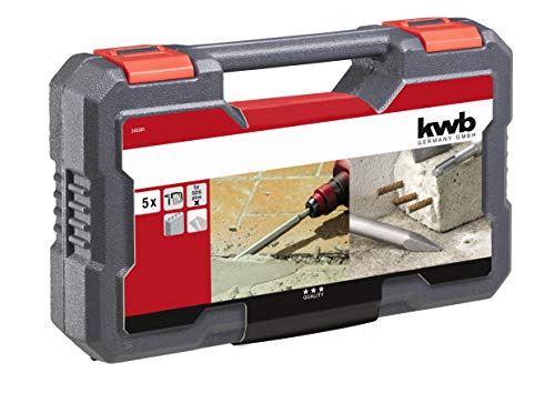 kwb 240285 SDS-Plus - Juego de 5 cinceles de piedra y hormigón en maletín de plástico