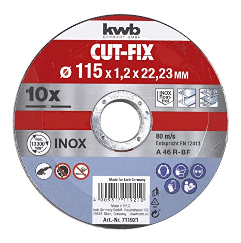 KWB 49711921 Juego de 10 discos cut fix, metal, 115 x 1,2 mm, 115 x 1 mm