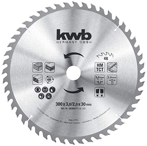 kwb 593059 - Hoja de sierra circular (300 x 30, para sierras circulares de mesa, diente alterno para cortes medios, 48 dientes)