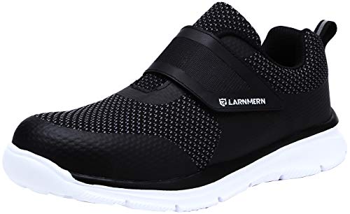 LARNMERN Zapatos de Seguridad Hombres LM180121 SBP Zapatillas de Trabajo con Punta de Acero Ultra Liviano Reflectivo Transpirable(46 EU,Blanco Negro)