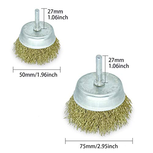 LESNIC - Paquete de 9 Cepillos de Alambre con Revestimiento de Latón y Cepillo de Copa con Vástago de 1/4 de Pulgada, para Oxidación /Corrosión / Limpieza de Pintura, Rotura de Alambre Reducida