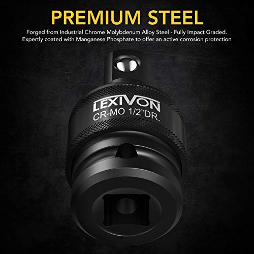LEXIVON Premium Impact Juego de llaves de vaso giratorio | 3 piezas diseño de resorte de bola de 1/2", 3/8" y 1/4" unidad de junta en U | Cr-Mo Steel = grado de impacto completo (LX-113)