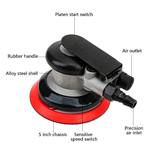 Lijadora Orbital, Lijadora NeumáTica YC-2551, Lijadora de Palma Orbital Aleatoria de Aire 5 Pulgadas, Mini MáQuina Pulidora, con Gran Potencia Salida, para Todo Tipo Pulido de Espejo Fino