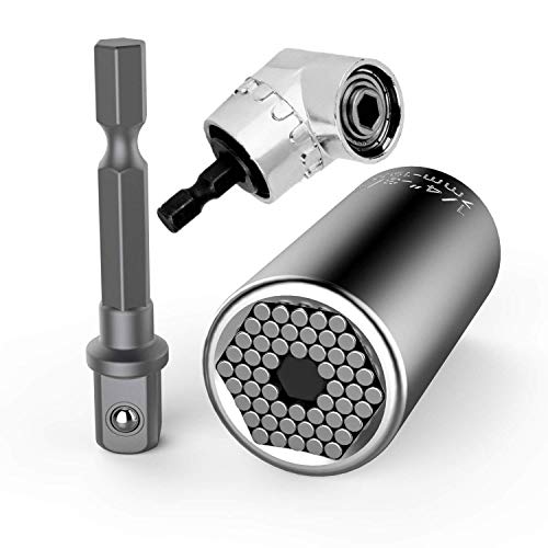 Llave de zócalo Llave universal Llave de zócalo universal Herramientas manuales multifunción 7-19 mm con destornillador de ángulo de 105° Herramientas de reparación del adaptador de accesorios