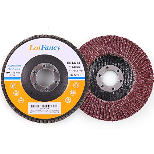 LotFancy Disco Abrasivo Profesionales, 10 Piezas Ø 115mm Grano 40, Disco de Láminas Rectificación, Abrasivo de óxido de Aluminio