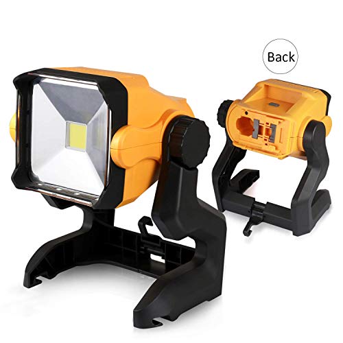 Luz de trabajo LED Enegitech 20W 2800LM 4000K batería recargable Proyector con adaptador de CC para falla de energía de construcción de auto para maquinaria, Dewalt/Ryobi 18V baterías (no incluidas)