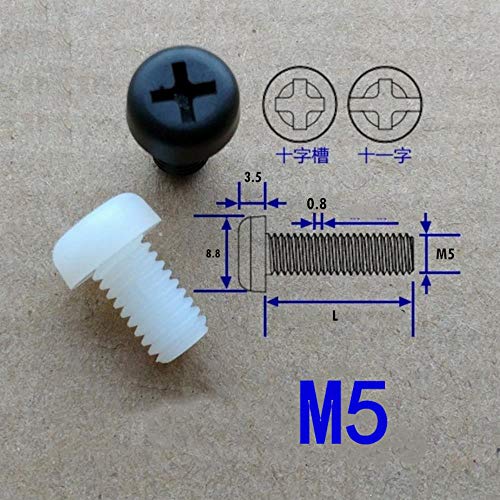 M5 M6 Negro blanco Plástico Nylon Redondo Pan Phillips Tornillo Tornillo Tuerca hexagonal Aislamiento Cruz Tornillo de plástico pequeño redondo, tornillo blanco, M5x12mm