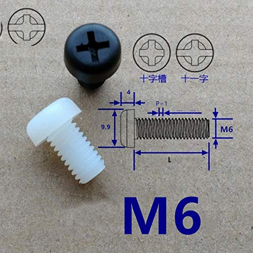 M5 M6 Negro blanco Plástico Nylon Redondo Pan Phillips Tornillo Tornillo Tuerca hexagonal Aislamiento Cruz Tornillo de plástico pequeño redondo, tornillo blanco, M5x12mm