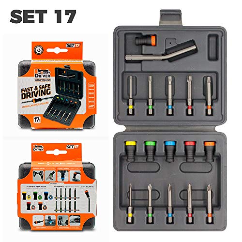 MAGNET DRIVER® SET,caja de plástico resistente con soportes magnéticos Magnet Driver y puntas de diferentes tipos para usar siguiendo el código de color. (Set de 17 Puntas y Soportes Magnéticos)