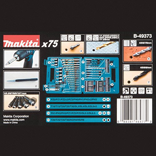Makita b-49373 brocas y puntas, 18 V, Azul, juego de 75 piezas
