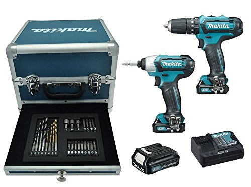 Makita CLX202SAX2 Taladro percutor + atornillador de impacto + 24 accesorios + 3 bateria 10,8V 2Ah Li