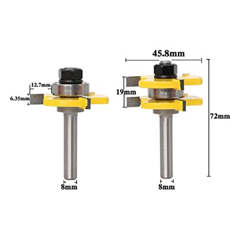 Meccion - Juego de 3 brocas para fresadora de madera (8 mm, forma de T)