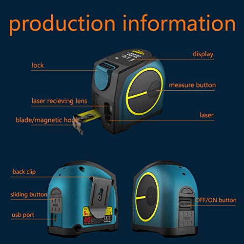 Medidor de distancia láser digital, Medidor de láser recargable Hanmer Medición láser, Mango portátil Medidor de rango digital Medidor