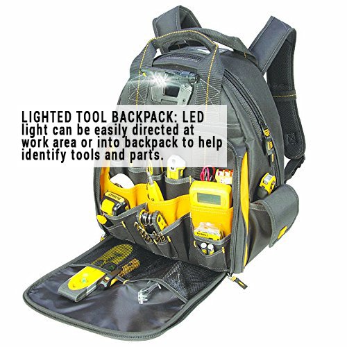 Mochila iluminada Dewalt con 57 bolsillos para almacenar herramientas