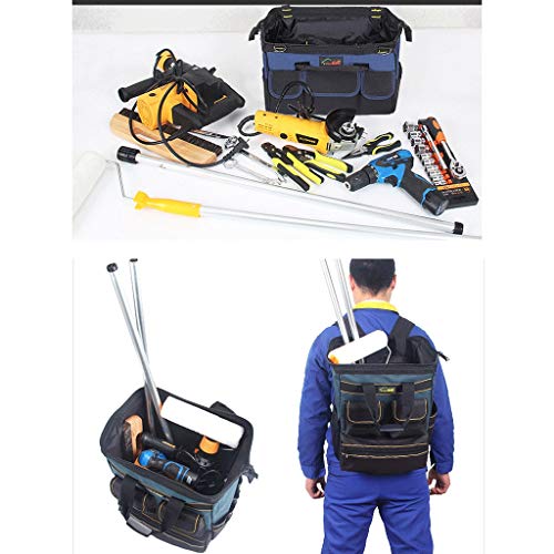 Mochila para herramientas，Mochila de herramientas，Mochila herramienta de lienzo electricista bolsa de herramientas de gran capacidad Kit Multi-función de reparación del hombro (Color : Blue)