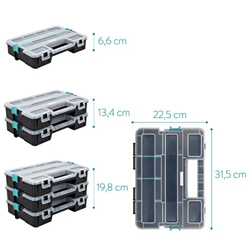 Navaris organizador de tornillos - Caja de almacenaje de plástico para bricolaje - Compartimentos de diferentes tamaños para almacenaje de tuercas