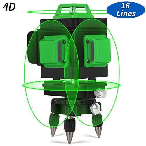 Nivel láser Autonivelación, Kraumi 4 X 360°Línea Laser 30M líneas cruzadas horizontales y verticales Línea de rayo láser verde IP54, Múltiples soportes, 360° Giratorio, Maleta profesional