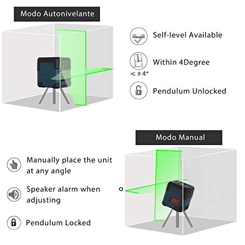 Nivel Láser Verde,RockSeed Láser Nivel Cruzado Horizontal y Vertical Láser Autonivelación 1M Resistente IP54 Anti-Salpicaduras (batería incluida)