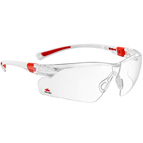 NoCry 506U Safety Glasses, Clear, White&Red